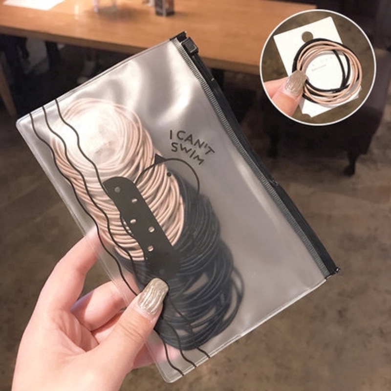 Set 100 dây buộc tóc hình tròn có độ co giãn thiết kế đơn giản nhỏ xinh