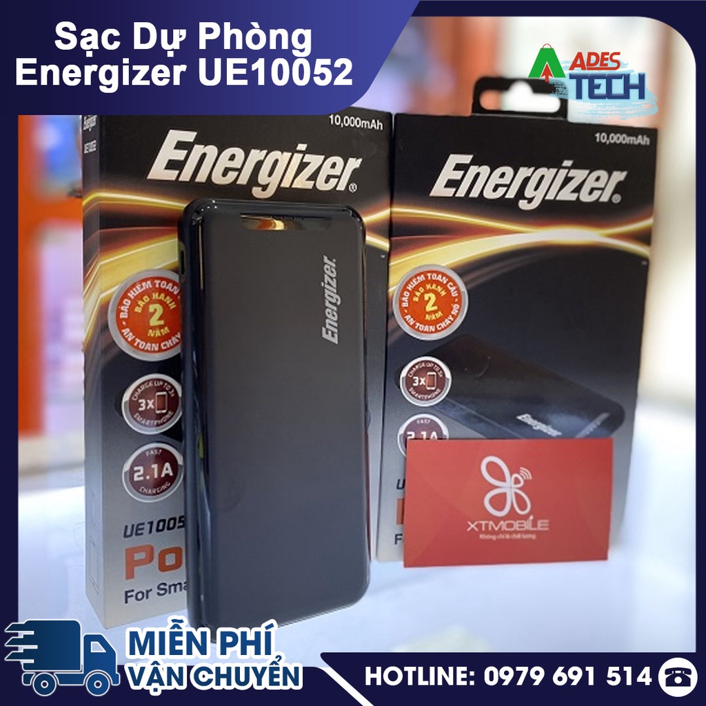 Sạc dự phòng Energizer UE10052BK 10,000mAh - Thiết Kế Sang Trọng Gọn Nhẹ - Tích Hợp 2 Cổng Outputs