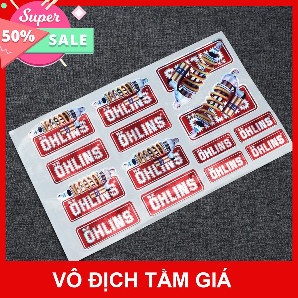 [GIÁ GỐC] BỘ TEM DÁN XE MÁY TEM CROM NHIỀU LOGO PHUỘC OHLINS ĐỎ LOẠI 14LOGO