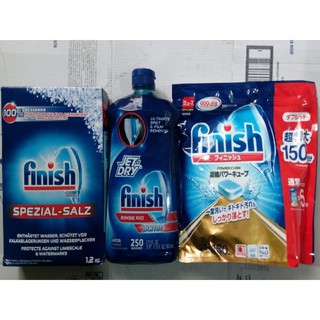 Combo Viên rửa bát finish 150 viên+ Muối rửa bát Finish 1,2kg+ Nước làm bóng Finish 800ml