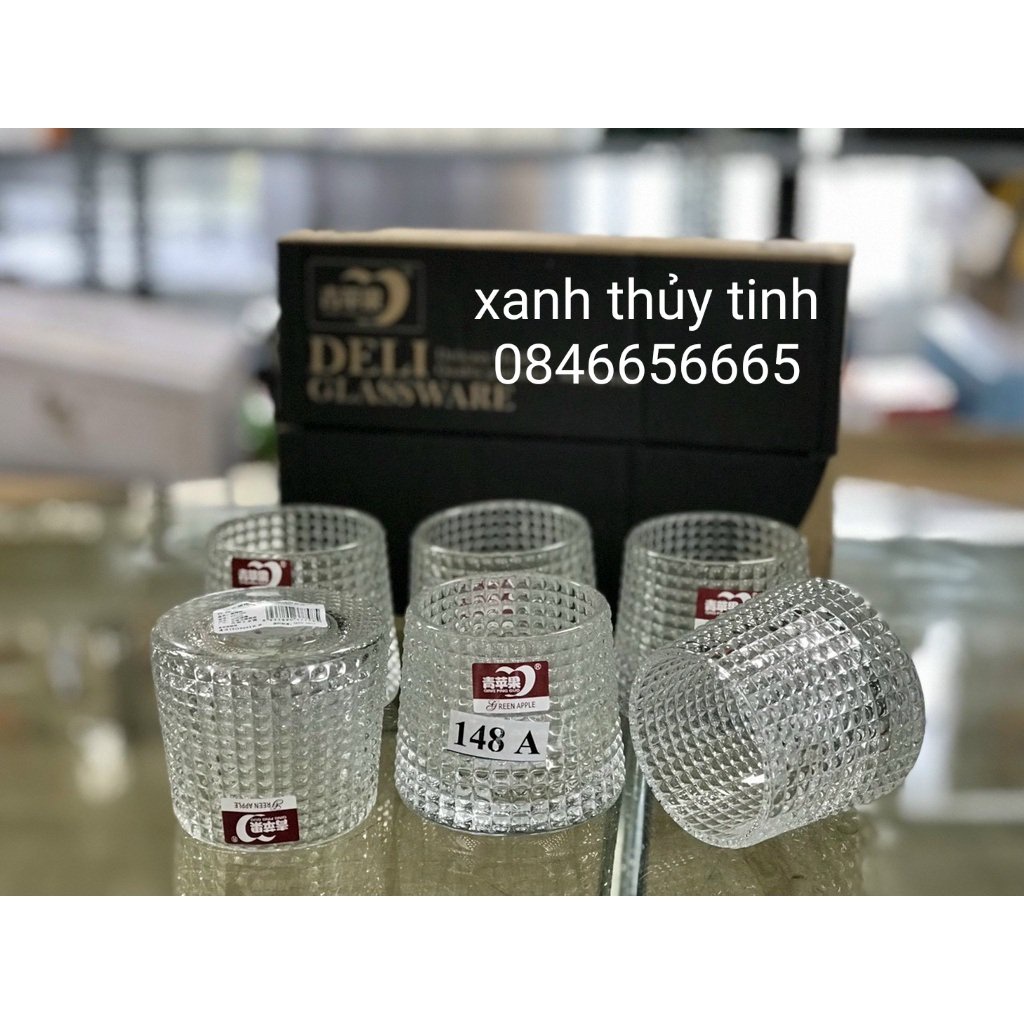 Bộ 6 Cốc thủy tinh trong suốt đế xoay (đế lồi) phong cách bắc âu dung tích 170ml, thủy tinh đẹp trong veo, sáng bóng