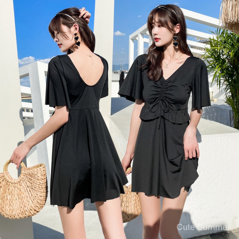 Đầm Bơi Tay Ngắn Phối Dây Rút Plus Size Thời Trang Mùa Xuân Cho Nữ