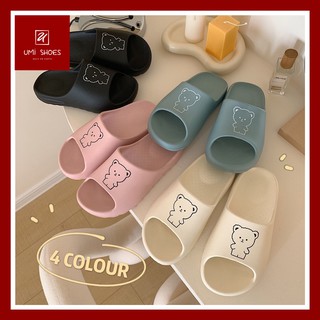 [NOWSHIP] Dép bánh mì nữ gấu cute quai ngang đế bằng cao 4cm đơn giản màu đen/kem/hồng mới xinh đẹp hot