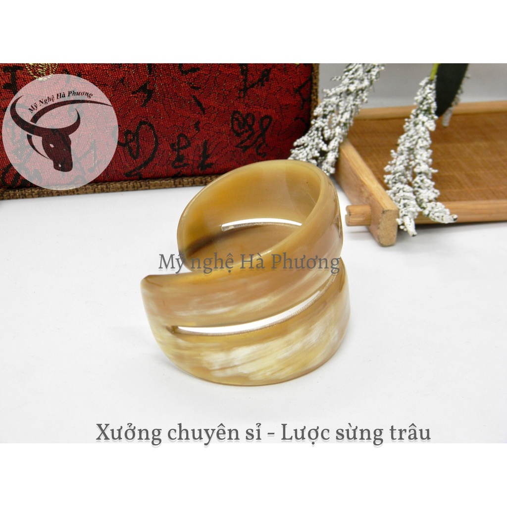 Vòng tay sừng trâu kiểu mới bản 2cm dày đẹp, hàng xuất Nhật dư