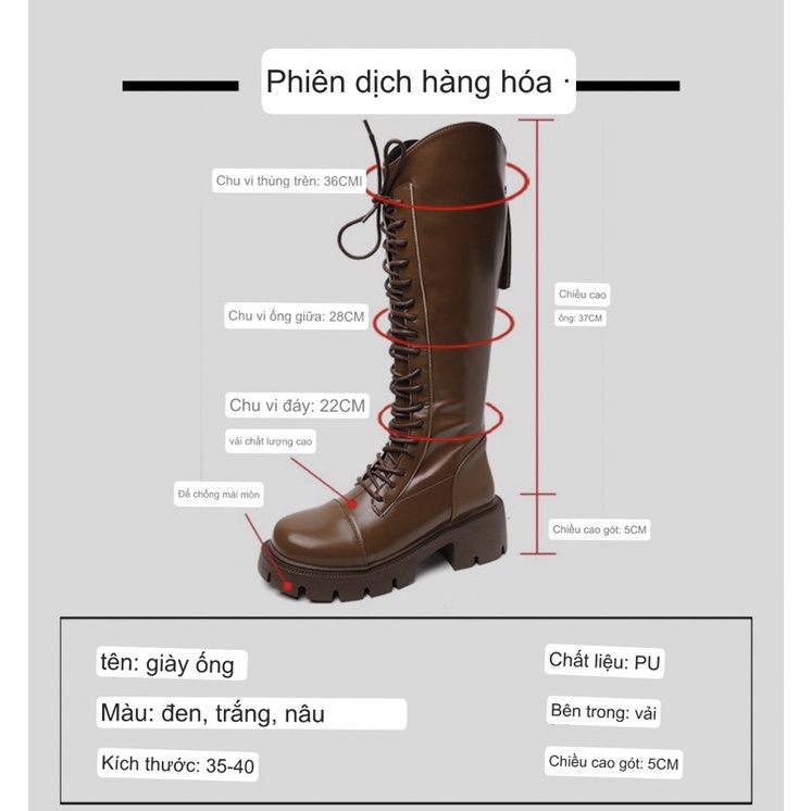 Boots martin nữ cổ V cao dưới đầu gối đan dây da mềm ôm chân đế răng cưa cao 5cm có khoá kéo