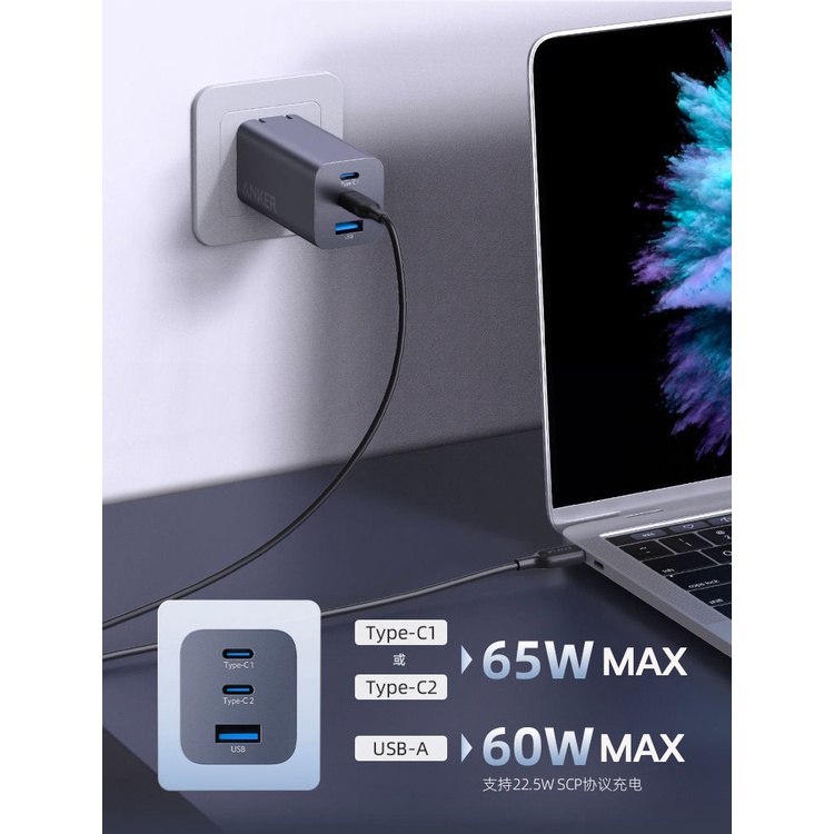 Củ Sạc Anker A2667 A9521 65W GaN 3 Cổng ,hỗ trợ IQ/PD/PPS,Bảo Hành 18T