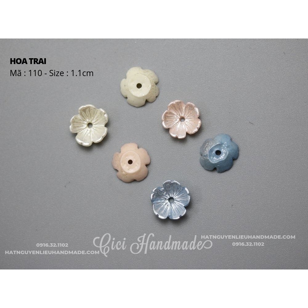 Set 20 hạt hoa trai 6mm và 11mm phôi phụ kiện tóc Cici Handmade hạt cườm kim sa hạt đá