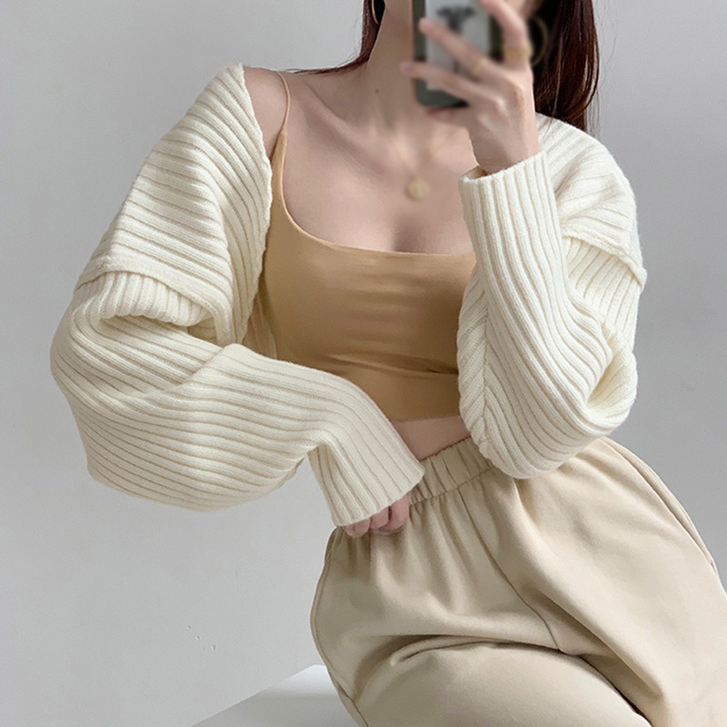 Áo khoác cardigan màu trơn kiểu hở phần trước dễ phối đồ sành điệu cho nữ