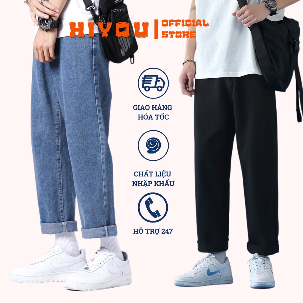 Quần jean baggy nam nữ HiYOU, Quần bò baggy nam nữ phom ống rộng có Bigsize