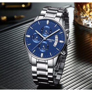 Đồng Hồ Nam NIBOSI 1985S Dây Thép Đúc Đẳng Cấp Doanh Nhân Chạy 6 Kim Kèm Pin LR920