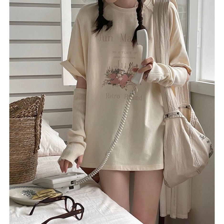 Áo Thun Màu Vàng In Hình Phong Cách Retro Hàn Quốc