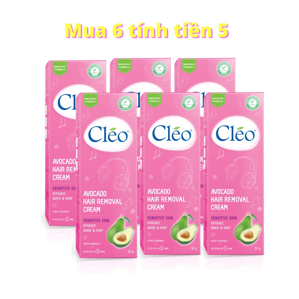 [Mua 5 Tặng 1] Combo 5 Kem Tẩy Lông Cho Da Nhạy Cảm Cleo Avocado Hair Removal Cream Sensitive Skin 50g/ hộp