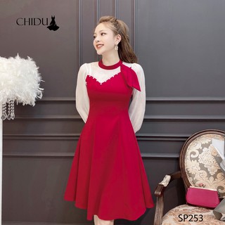 CHIDU Váy xoè công sở nữ cổ hai lá thanh lịch SP253