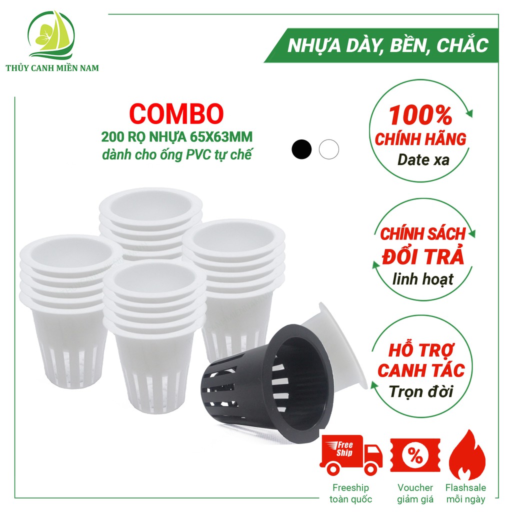 Bộ 200 Rọ Trồng Rau Thủy Canh 65*63mm cho ống PVC 90 | Rọ Nhựa Thủy Canh Lỗ Khoét phi55 (55mm)