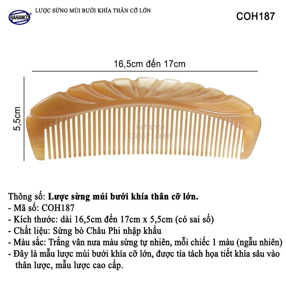 Lược Sừng Múi Bưởi Khía Cỡ Lớn Xuất Nhật HAHANCO (Size: XL-17cm) Chăm Sóc Tóc- COH187