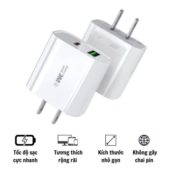 Cốc sạc WK-U53 2 cổng type-c + USB