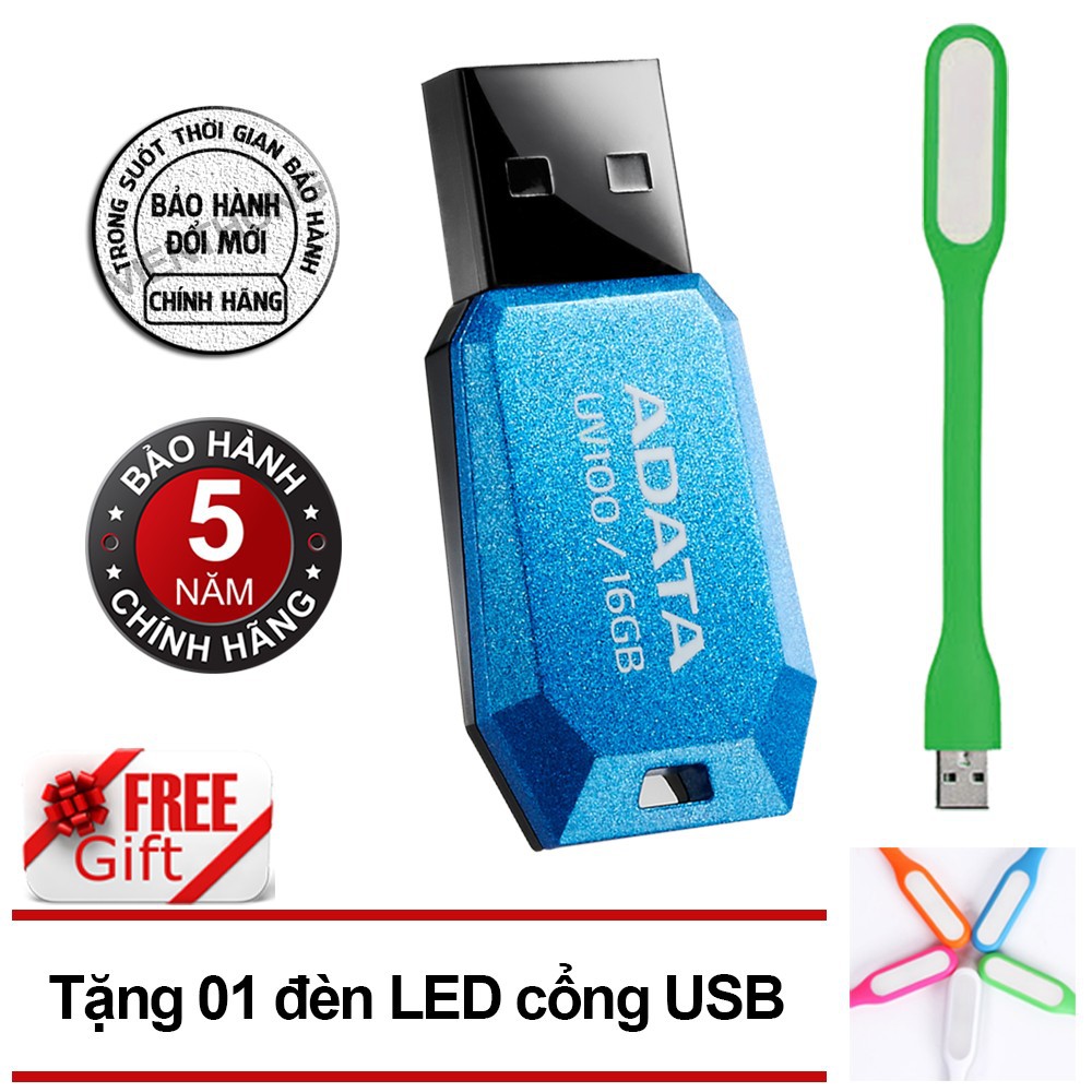 USB 16Gb ADATA UV100 (Xanh) tặng đèn LED - Chính hãng