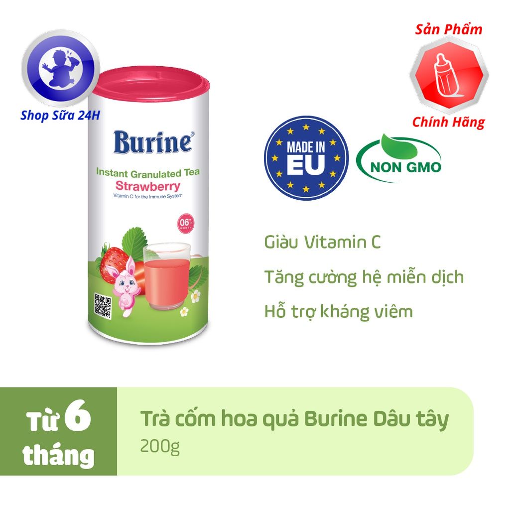 Trà Hoa Quả Hòa Tan BURINE Hương Vị Trái Cây Thơm Ngon, Bổ Sung Vitamin C, Tăng Cường Miễn Dịch Cho Bé Hộp 200g