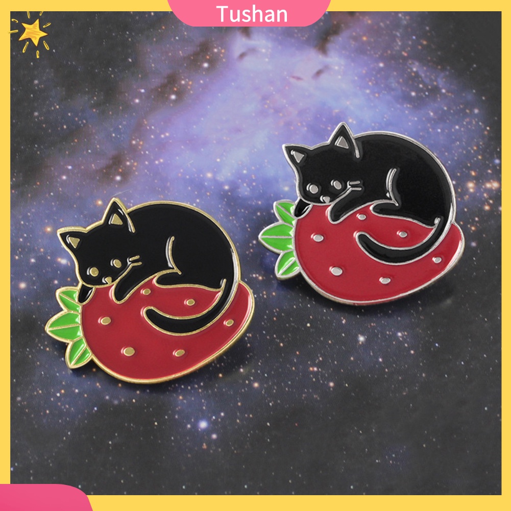 Ghim Cài Áo Hình Mèo Và Dâu Tây Đáng Yêu Cho Nữ