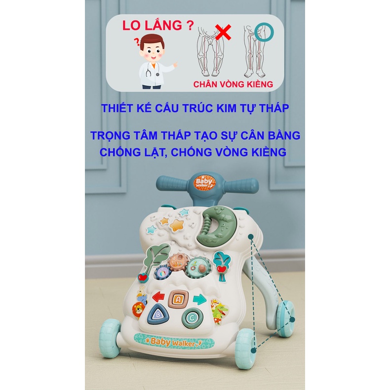Xe tập đi trẻ em đa năng điều chỉnh tốc độ, chống vòng kiềng kèm bảng chơi tương tác