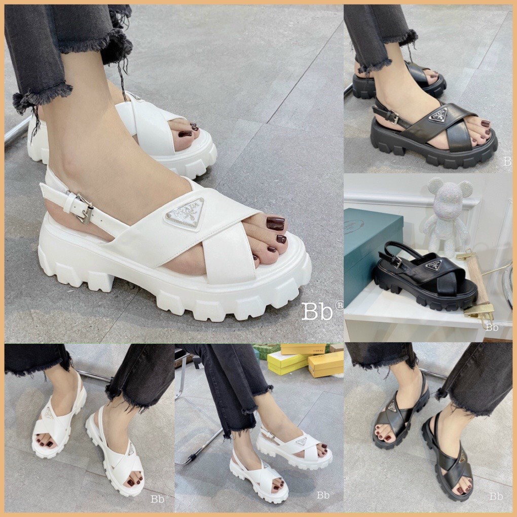 Sandal nữ quai chéo Prada đế xuồng độn đế 5cm siêu nhẹ êm chân, kiểu dáng thời trang sang chảnh, đi chơi siêu hot