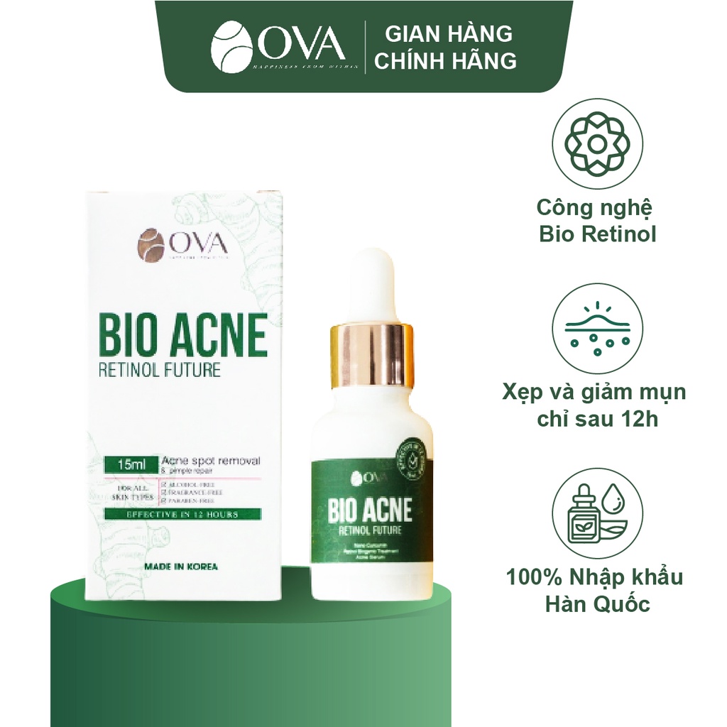 Serum chấm mụn trứng cá làm mờ giảm thâm Ova Bio Acne lọ 15ml made in korea, bio retinol kiềm dầu dưỡng ẩm da mặt, đầu.