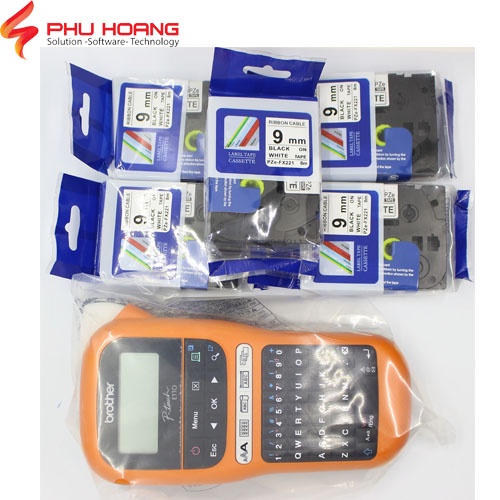 Combo máy in nhãn Brother PT-E110 và 5 nhãn in Hze,Tz2,Pze khổ rộng 9mm