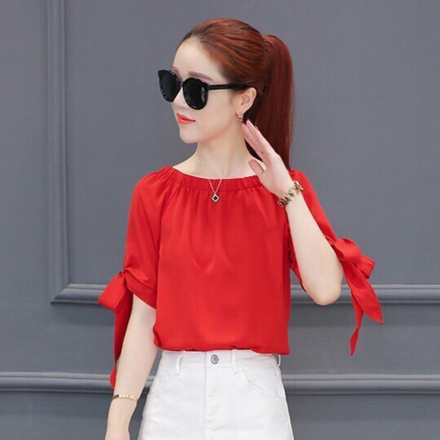 Áo trễ vai tay nơ