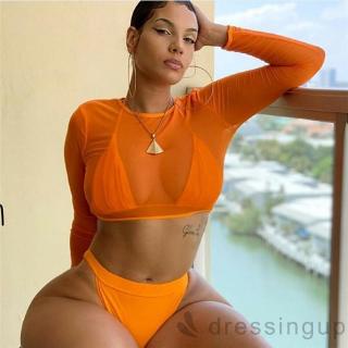 Bộ bikini lưng cao + Áo mặc ngoài thiết kế quyến rũ cho nữ
