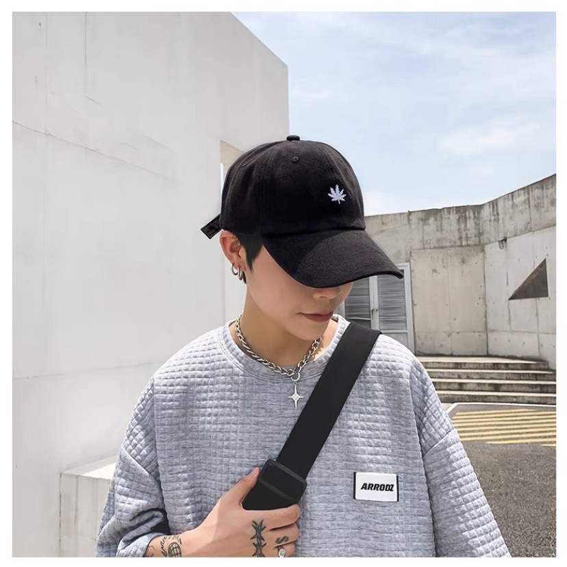 Mũ lưỡi trai nam nữ họa tiết thêu hình lá phong ,Nón kết phong cách Ulzzang form unisex nam nữ