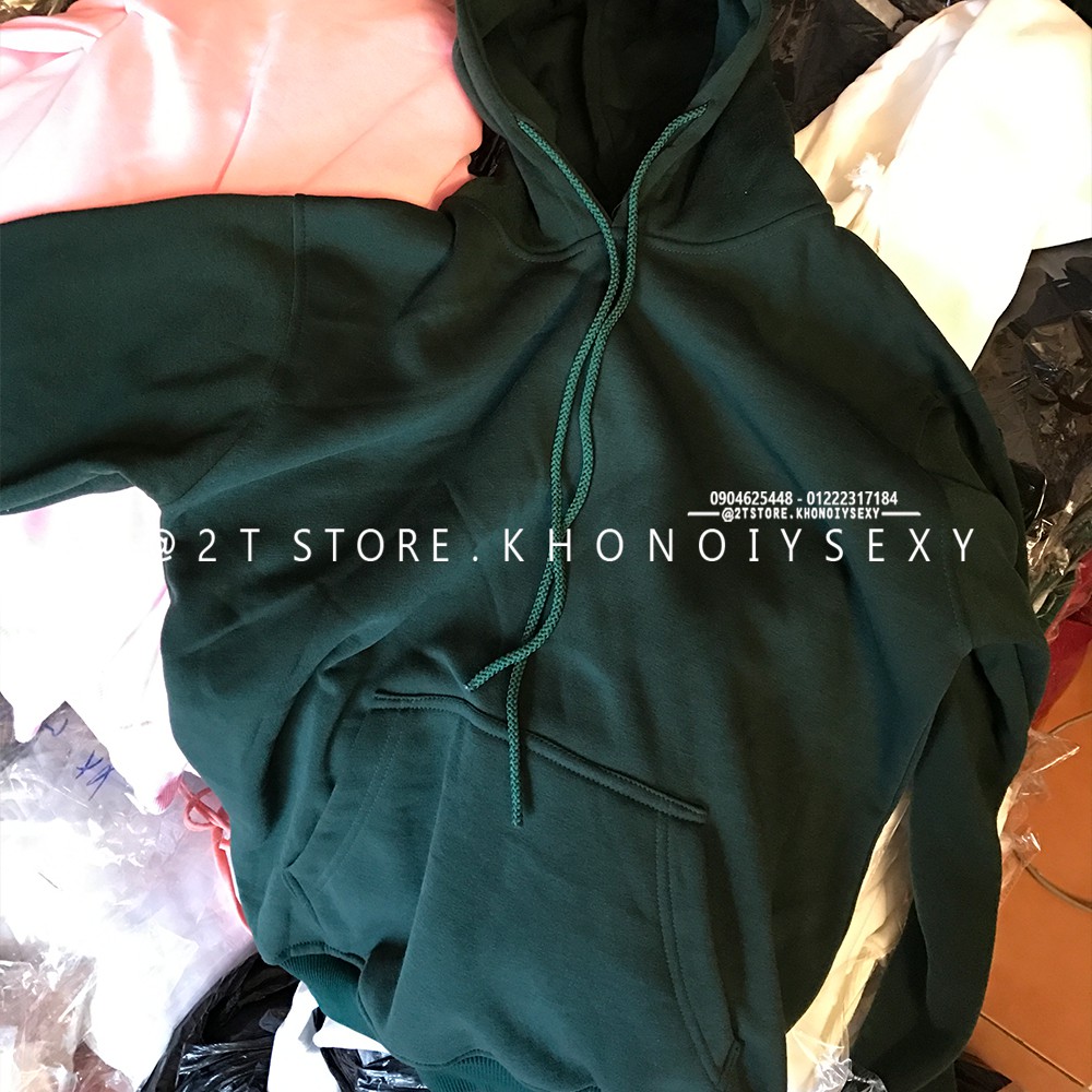 Áo hoodie unisex 2T Store H04 màu xanh rêu - Áo khoác nỉ chui đầu nón 2 lớp dày dặn chất lượng đẹp