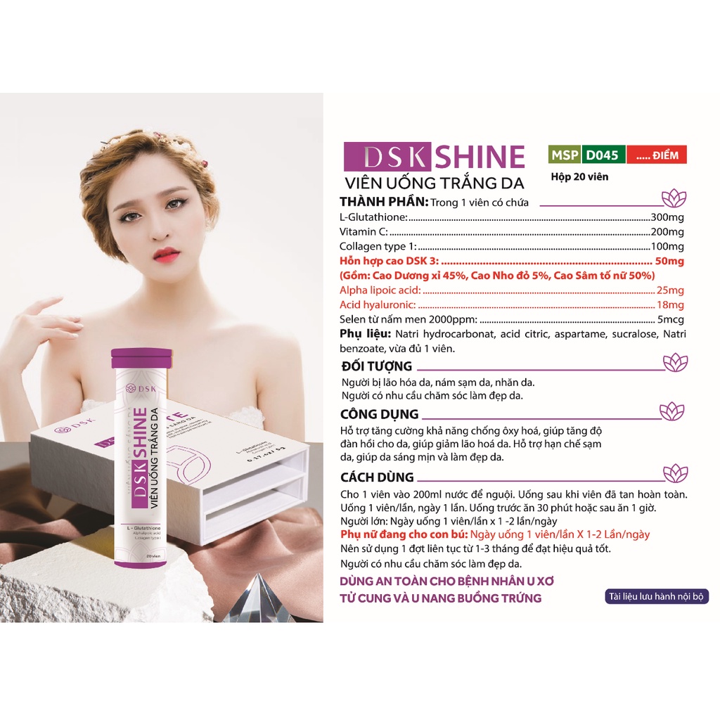 DSK Shine - Viên Uống Sủi Trắng Da , Sáng Da, Mờ Nám Vshine - Hộp 2 Tuýp