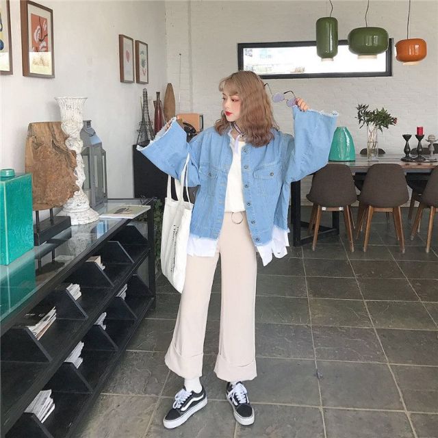 Hàng Sẵn_ Áo khoác jeans cao bồi áo khoác form dáng rộng phong cách hàn