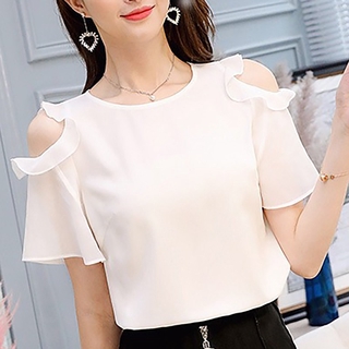 Áo Chiffon Trễ Vai Phối Bèo
