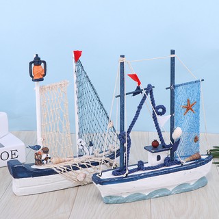 Mô hình thuyền buồm trang trí ngọn đèn và lưới size 23.7cm  - Decor đồ trang trí theo phong cách biển Địa Trung Hải