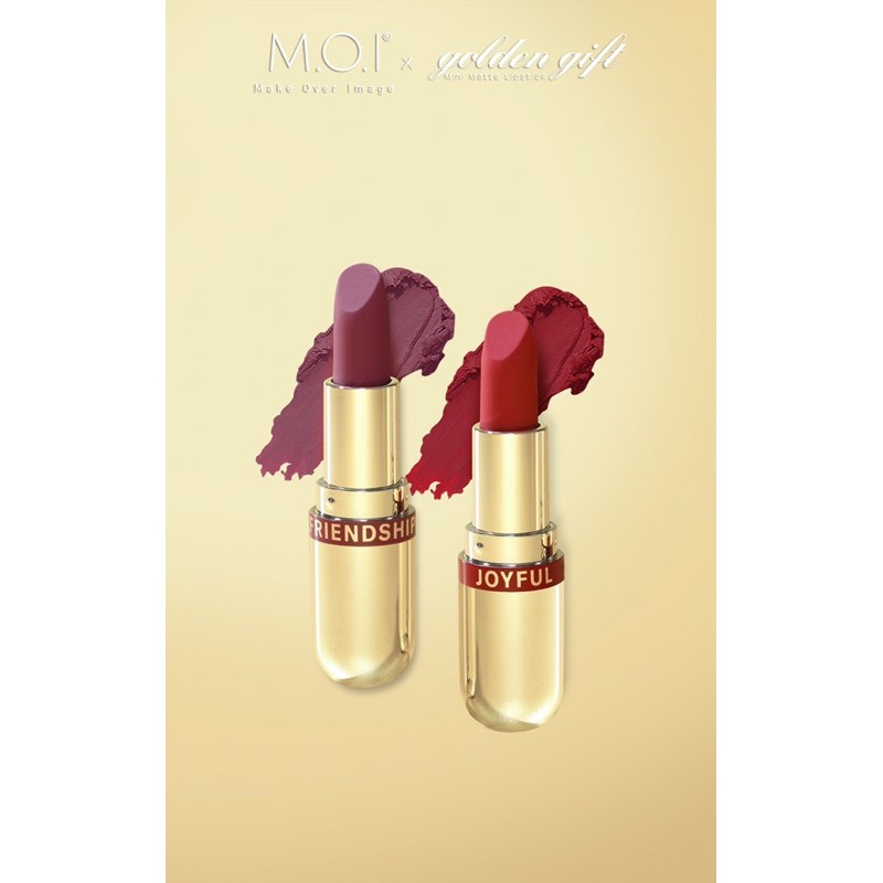 Set 2 son mini Golden Gift MOI chất mềm mịn môi có hộp tặng kèm
