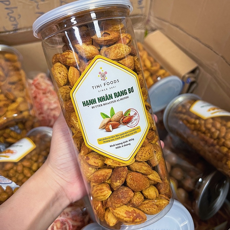 Hạnh Nhân Rang Bơ Vỏ Mỏng Loại 1 - Hàng Chuẩn VSATTP (Lon 450g)