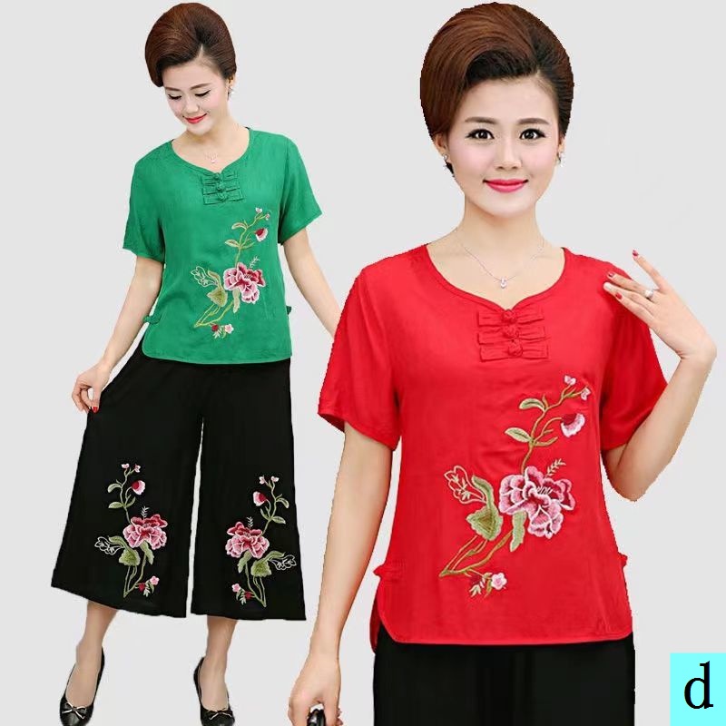 Bộ Quần Áo Vải Lanh Cotton Thêu Họa Tiết Thổ Cẩm Thời Trang Cho Phụ Nữ Trung Niên 40-60 Tuổi