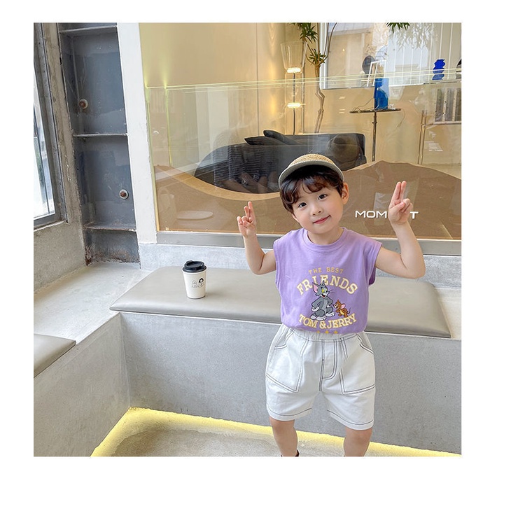 [Babycat] Hàng Có Sẵn Áo Thun Sát Nách Dáng Rộng Mỏng Phong Cách Hàn Quốc Nhật Bản Mùa Hè In Hình Mèo Chuột Phong Cách Phương Tây Cho Bé Trai Mặc Ngoài Trời