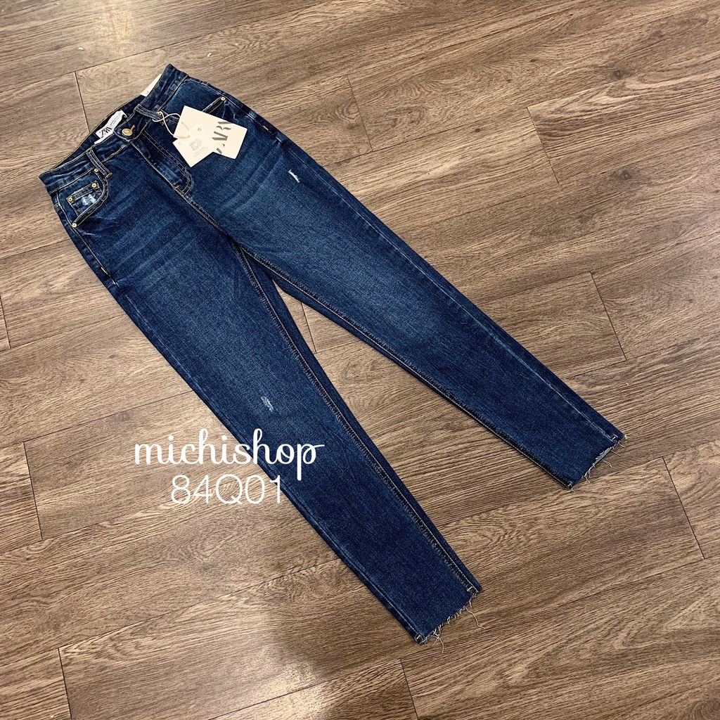 Quần skinny jean cạp cao màu xanh đậm - 84Q01