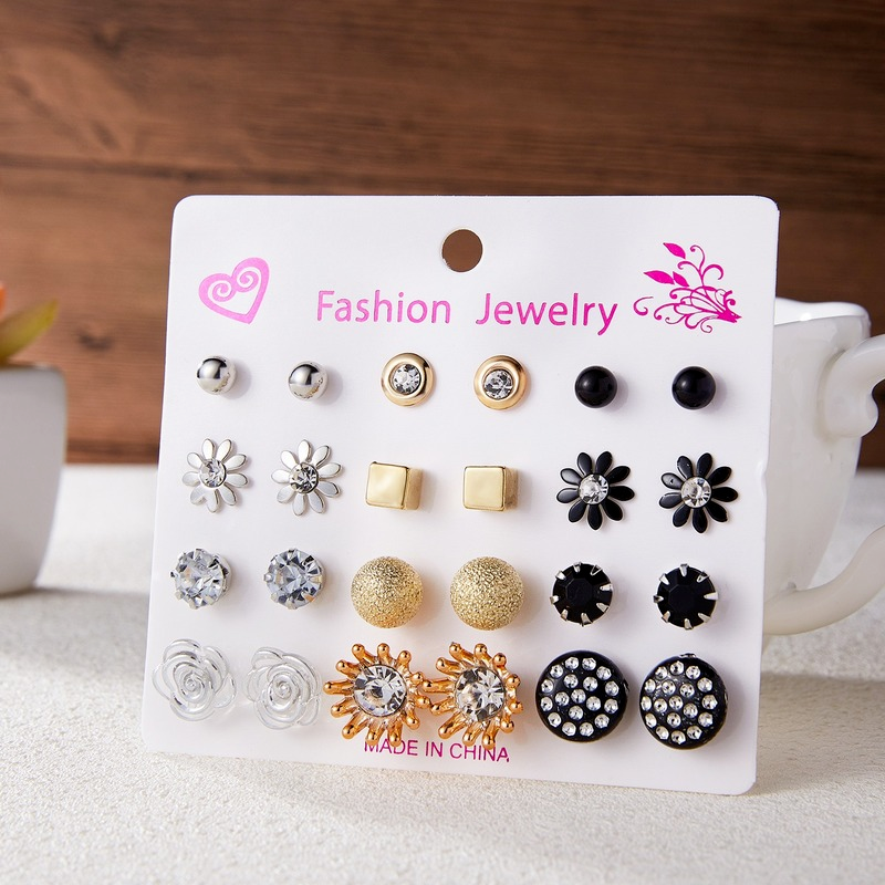 Bộ 12 đôi bông tai đính ngọc trai nhân tạo thời trang