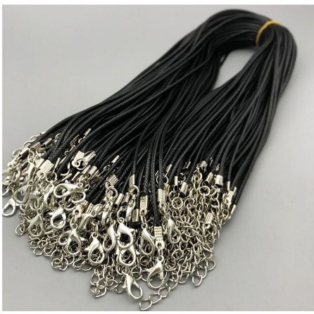 5/10 vòng cổ sáp da đen size 1.5mm màu bạc