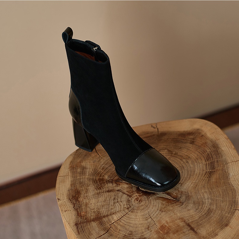 Giày bốt Martin da lộn mũi vuông thời trang Pháp cá tính cổ điển | BigBuy360 - bigbuy360.vn