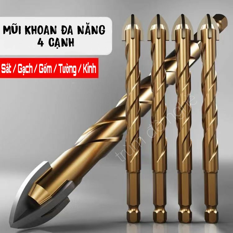 Mũi khoan đa năng khoan gạch men 4 cạnh phủ TITAN chuôi lục giác khoan đá hoa cương kính tường bê tông thép 6 8 10 12ly