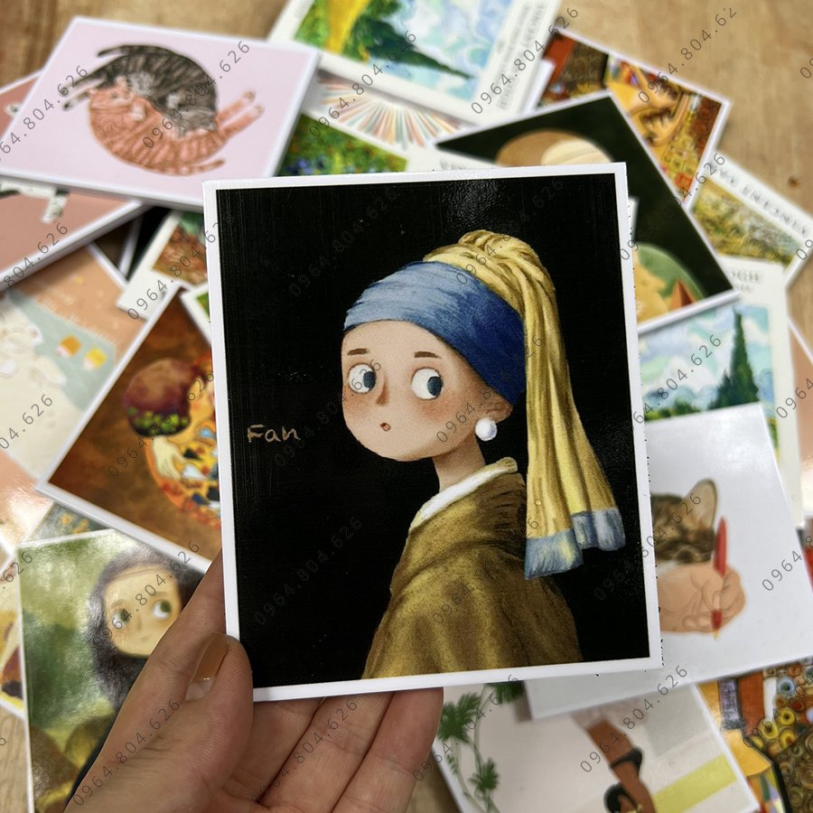 Bộ 5 tranh dán tường, dày 5mm tranh decor, trang trí tranh canvas sticker có sẵn băng keo 2 mặt