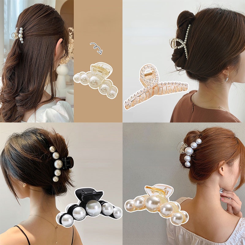 Kẹp tóc cá mập đính ngọc trai nhân tạo thời trang cho nữ