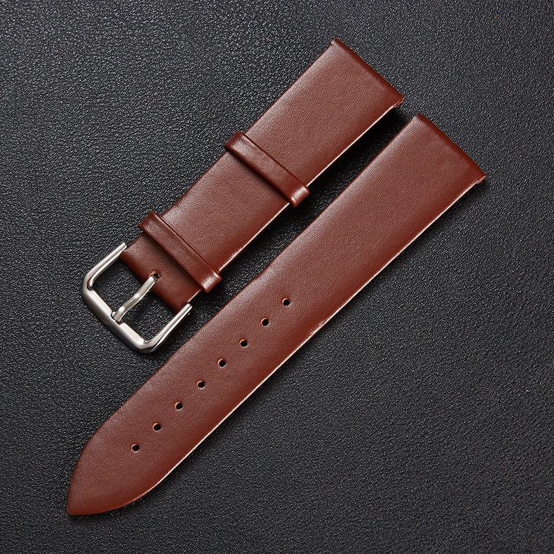 Dây Đeo Đồng Hồ Thay Thế Bằng Da Thật Siêu Mỏng Màu Nâu/Đen 16/18/20/22/24mm