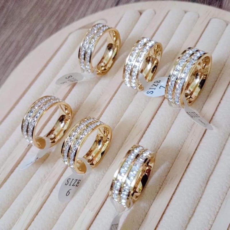 Nhẫn 2 hàng đá titan đá ba lết siêu bền màu không đen, không phai màu 065.16