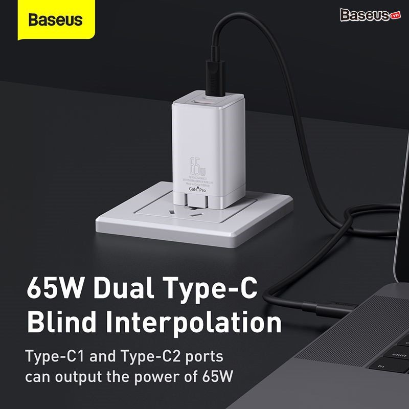 Bộ sạc nhanh đa năng Baseus 65w GaN 2-3 Pro Travel Quick Charger - kèm cáp