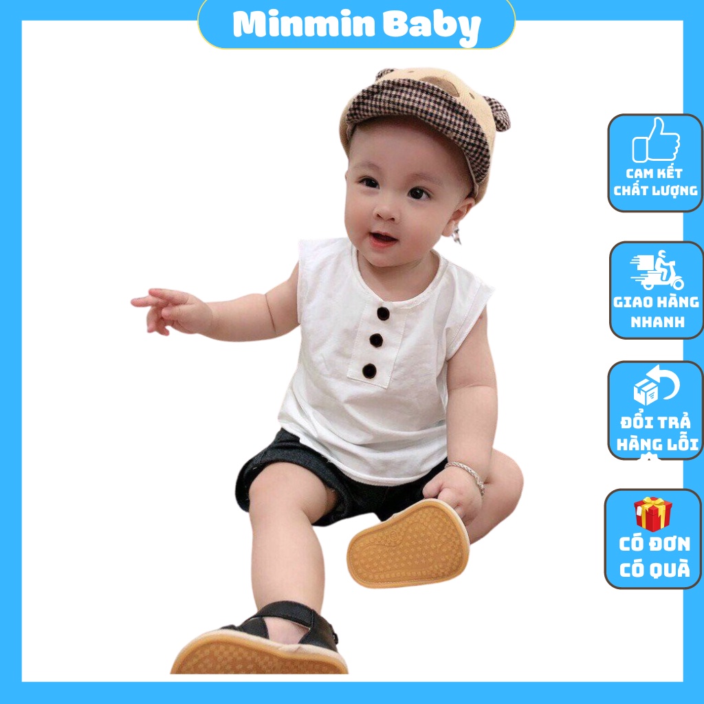 Áo ba lỗ sát nách cho bé trai Minmin baby, Áo thun cho bé chất cotton đính cúc ngực cho bé tu 6-18kg QATEA23